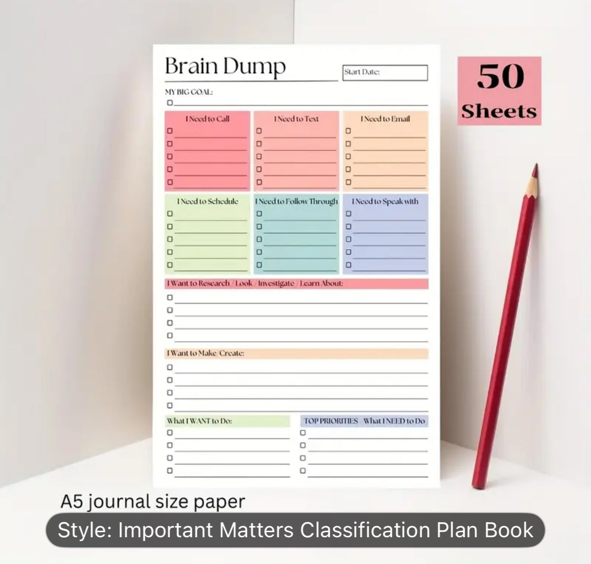 Brain Dump Journal Pad - Clear Your Mind & Reduce